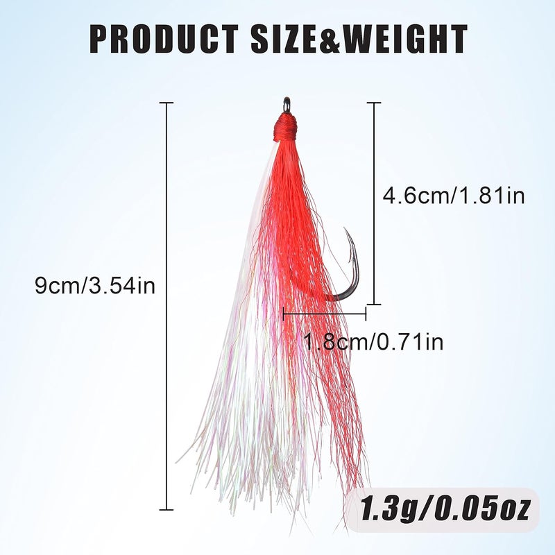SILANON Fishing Bucktail Teaser Hooks,5pcs Saltwater Fishing Jig Teaser Lures with Carbon Steel Hooks Crystal Flash Flounder Rigs for Salmon Trout Sea Bass Steelhead - Image 3